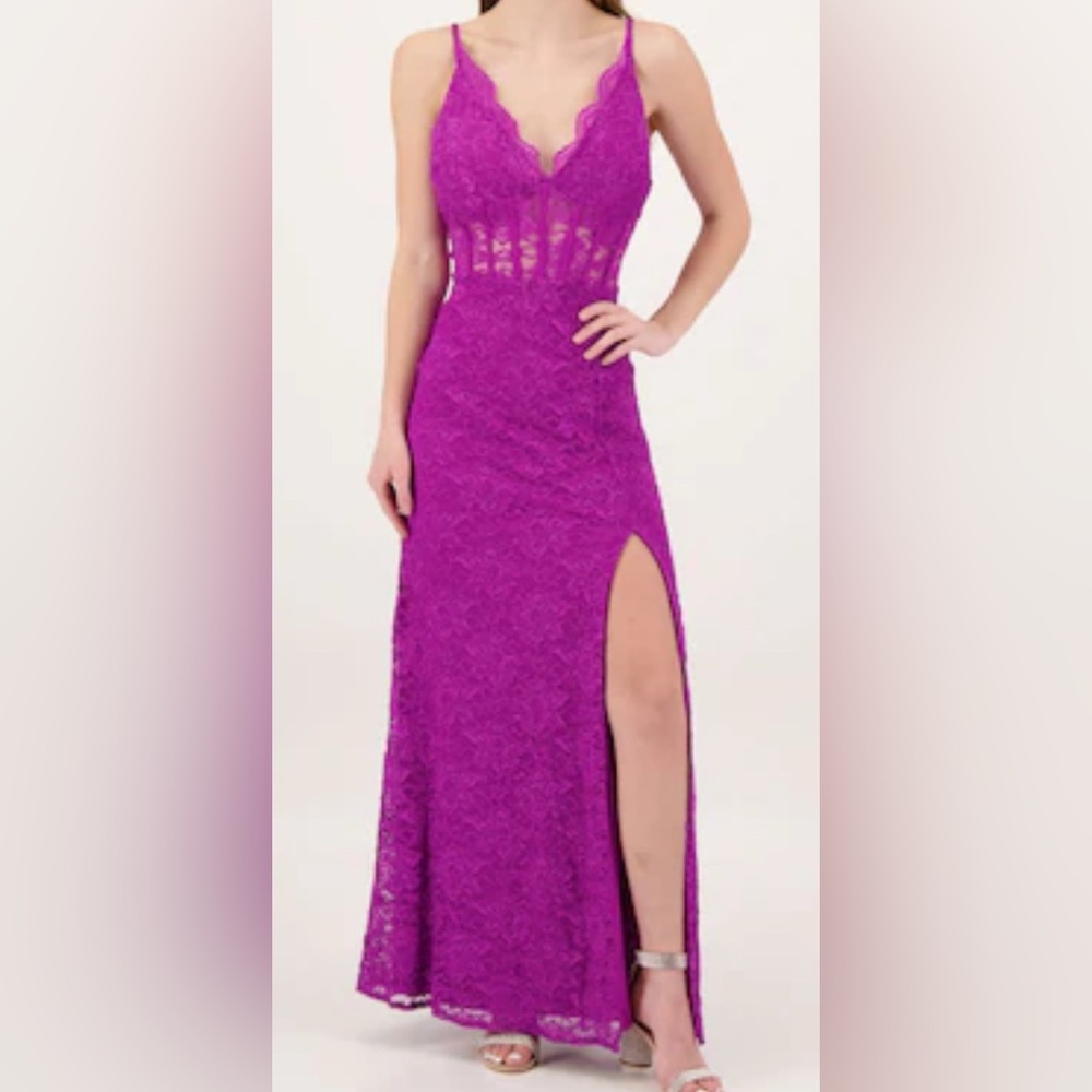 Prom long dress Morgan & Co. Vibrant Purple Lace Dress
